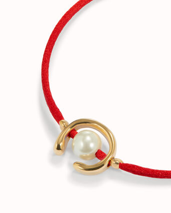 Pulsera de hilo rojo con perla shell fornitura bañada en oro 18k
